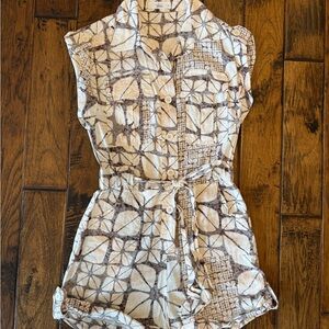 Beige and Brown Button Down Shorts Romper from Shop Talulah